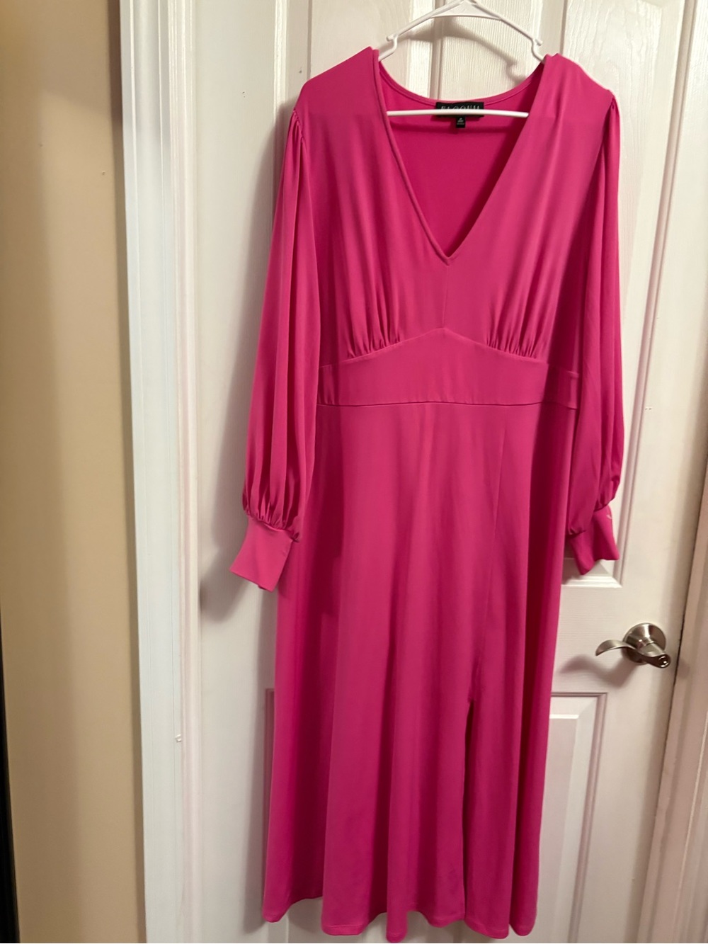 Eloquii Hot Pink V-Neck Long Sleeve Midi Dress